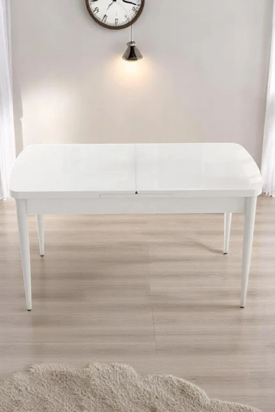 Kaktüs Avm Milas Serisi 80 x 132 Açılabilen Beyaz MDF Mutfak Masası, Yemek Masası Metal Ayak ürün görseli 1