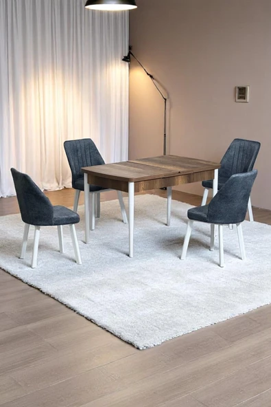 Kaktüs Avm Florn Ceviz 80 x 132 Açılabilen Sunta Masa Metal Ayaklı Mutfak Masası Takımı 4 Kot Füme Sandalye ürün görseli 1