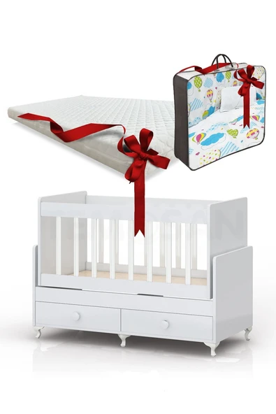Kaktüs Avm Anne Yanı Sallanır Bebek Beşiği, Gri Uyku Setli, Yataklı, Çekmeceli 60 X 120 ürün görseli 1