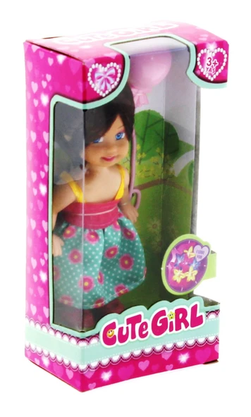 Cute Girl Pembe Balonlu Kumral Mini Bebek ürün görseli 1