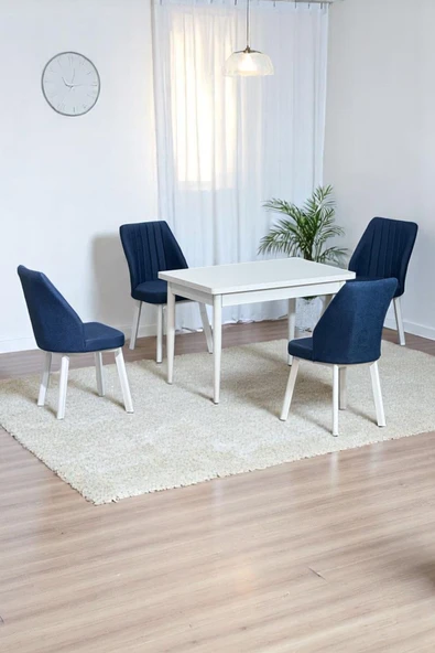 Kaktüs Avm ARVEN Beyaz Sunta 70x110 Sabit Mutfak Masası Takımı Beyaz Metal Ayak 4 Lacivert Sandalye ürün görseli 1