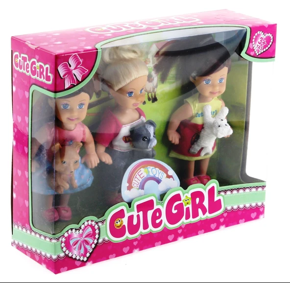 Cute Girl Mini Bebek ve Evcil Hayvan Üçlü Set ürün görseli 1