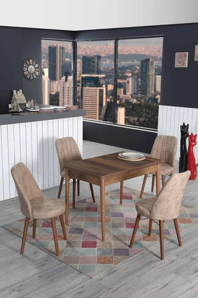 Kaktüs Avm 4 Kişilik Sabit Masa Sandalye Takımı Mutfak Masası 70x110 ürün görseli 1