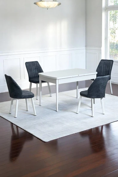 Kaktüs Avm Florn Beyaz 80 x 132 Açılabilen MDF Masa Metal Ayaklı Mutfak Masası Takımı 4 Füme Desen Sandalye ürün görseli 1