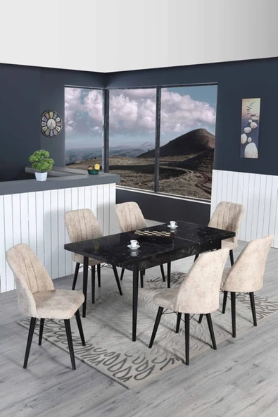 Kaktüs Avm 6 Kişilik Açılır Masa Sandalye Takımı Mutfak Masası Takımı Yemek Masası Salon Masası ürün görseli 1