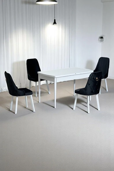 Kaktüs Avm Monera Beyaz 80 x 132 Açılabilen MDF Masa Metal Ayaklı Mutfak Masası Takımı 4 Antrasit Sandalye ürün görseli 1