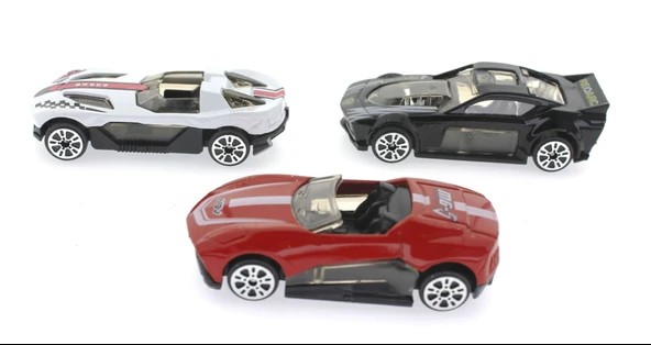 Die Cast Metal 3'lü Yarış Arabaları Siyah Araçlı ürün görseli 1