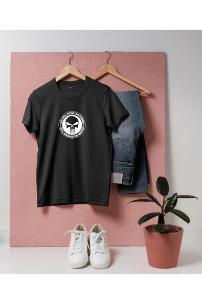 Oversize Punisher Kuru Kafa Logo tasarım unisex T-shirt ürün görseli 1