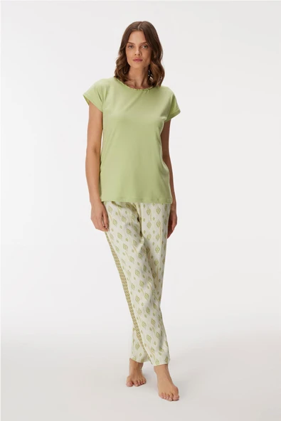 Anıl Kadın Bisiklet Yaka Detaylı Kısa Kollu Pijama Takım ürün görseli 1