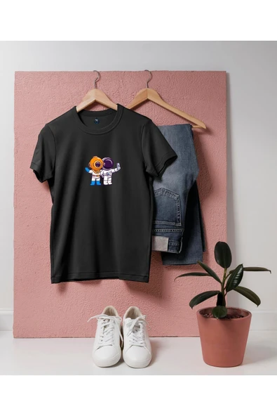 Oversize Mini Dalgıç ve Astronot Tasarım unisex T-shirt ürün görseli 1