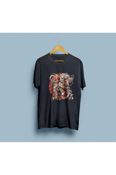 Oversize Çin Ejderhası Tasarım unisex T-shirt - Resim 6