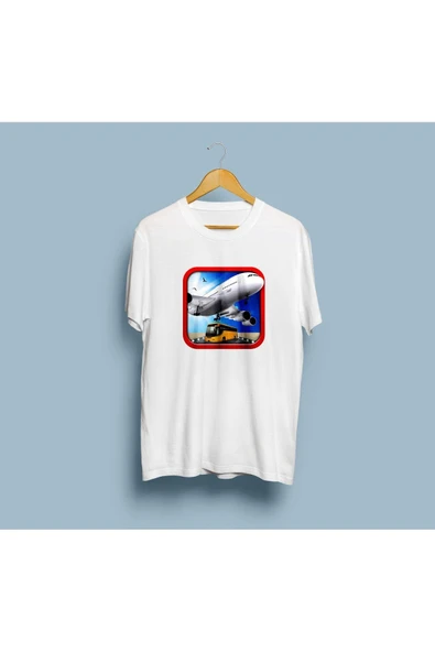 Oversize Yolcu Uçağı ve Yolcu otobüsü tasarım unisex T-shirt ürün görseli 1