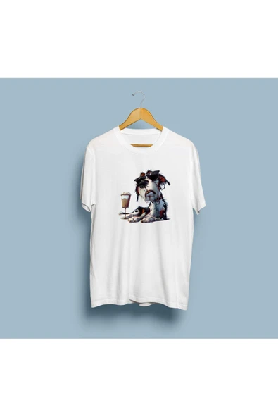 Oversize Köpek Gözlük ve Milkshake Tasarım unisex t-shirt ürün görseli 1
