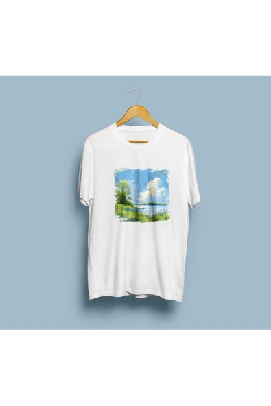 Oversize Göl ve Göl kenarı tasarım unisex T-shirt ürün görseli 1