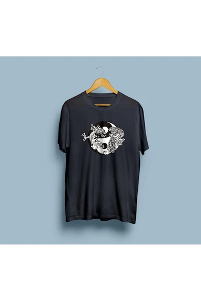 Oversize Ying Yang Dragon Tasarım Unisex T-shirt ürün görseli 1