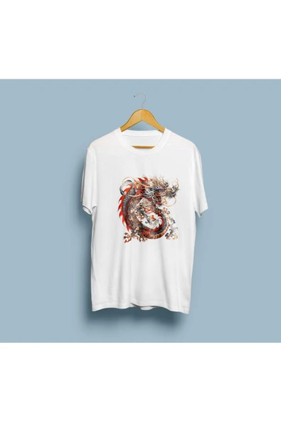 Oversize Çin Ejderhası Tasarım unisex T-shirt - Resim 3