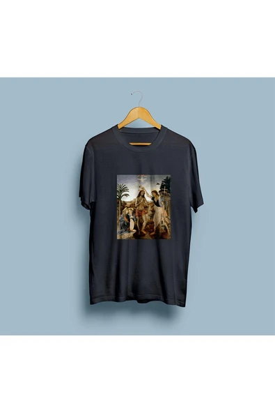 Oversize İsa'nın Vaftizi Tablosu Leonardo Da Vinci Tasarım Unisex T-shirt ürün görseli 1
