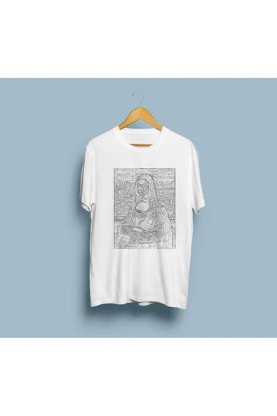 Oversize Mona Lisa Karalama Çizim Unisex T-shirt ürün görseli 1