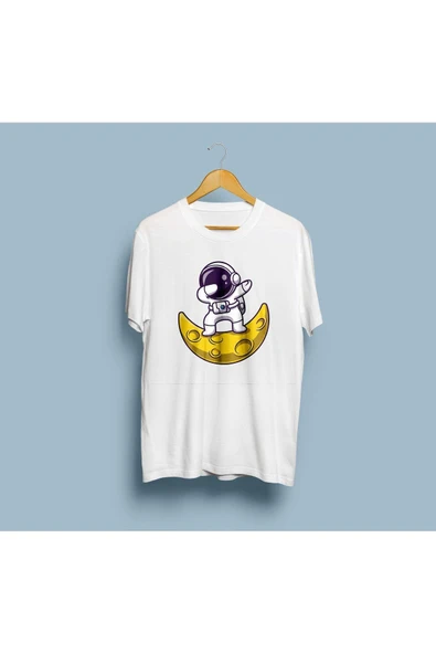 Oversize Çizgi Astronot Tasarım Unisex T-shirt ürün görseli 1