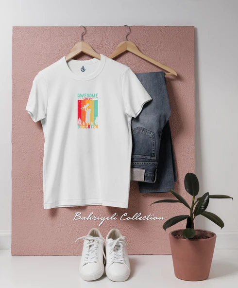 Oversize Babalar Günü Awesome Like My Daughter Tasarımlı Unisex T-Shirt ürün görseli 1