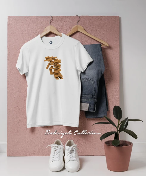 Oversize düşen jenga blokları Tasarımlı Unisex T-Shirt ürün görseli 1