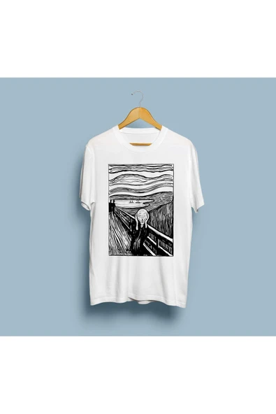 Oversize Siyah-Beyaz Çığlık Tablosu Çizim Unisex T-shirt ürün görseli 1