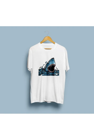 Oversize Shark Cartoon Unisex T-shirt ürün görseli 1