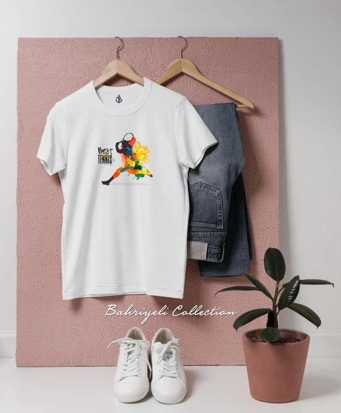 Oversize En iyi Tenis illüstrasyonu Tasarımlı Unisex T-Shirt ürün görseli 1