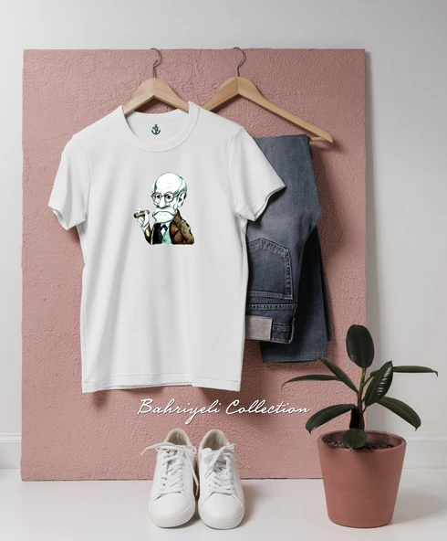 Oversize Caricature Freud with cigar Tasarımlı Unisex T-Shirt ürün görseli 1