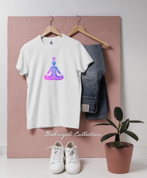 Oversize Meditation blue and purple Tasarımlı Unisex T-Shirt ürün görseli 1