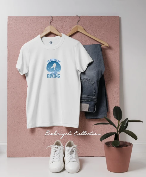 Oversize I would rather be scuba diving - Dalgıç Diver  Tasarımlı Unisex T-Shirt ürün görseli 1