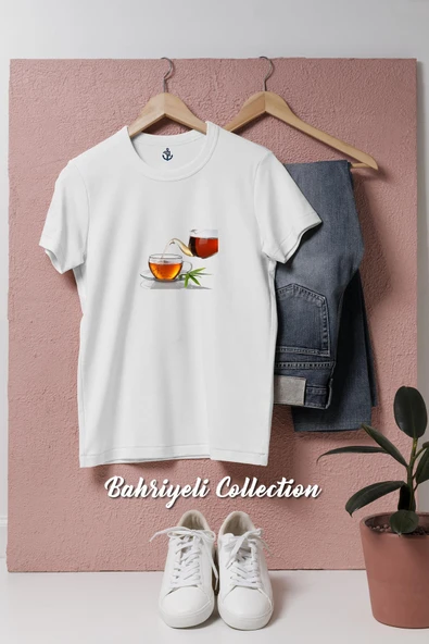 Oversize Siyah Türk Çayı Ve Demlik  Tasarımlı Unisex T-Shirt ürün görseli 1