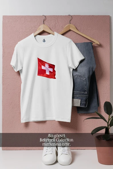 Oversize İsviçre Bayrağı  Tasarımlı Unisex T-Shirt ürün görseli 1