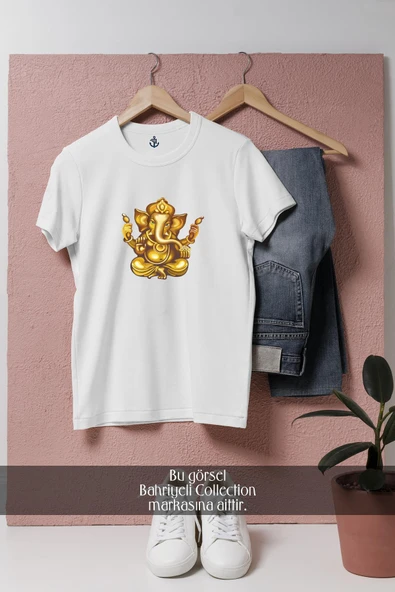 Oversize Ganesha Ganesh Chaturthi Illustration Gold  Tasarımlı Unisex T-Shirt ürün görseli 1