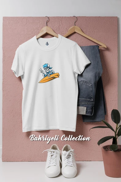 Oversize Surfer Skull  Tasarımlı Unisex T-Shirt ürün görseli 1