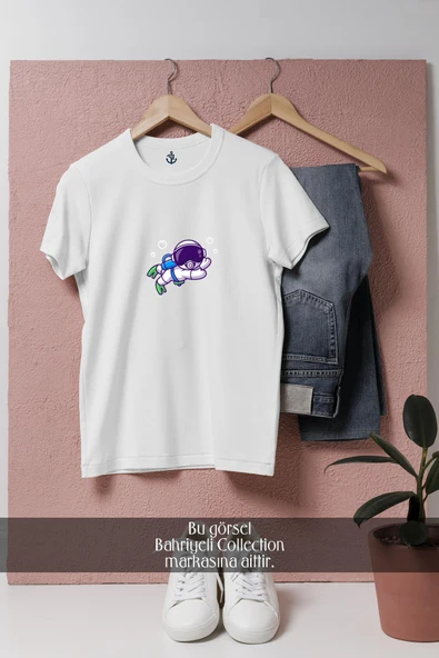 Oversize Mini Dalgıç Ve Dalış Tüpü  Tasarımlı Unisex T-Shirt ürün görseli 1