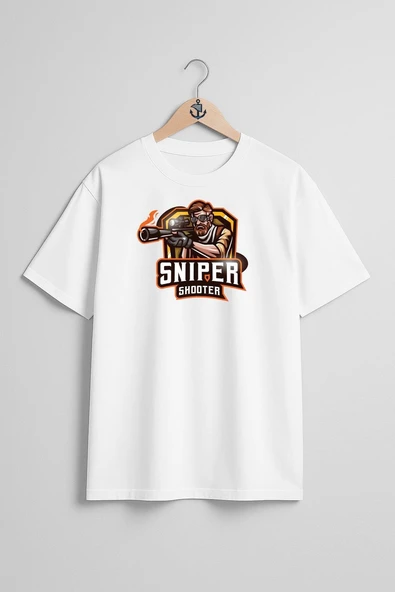Oversize Sniper Shooter Göğüs Tasarımlı Unisex T-Shirt ürün görseli 1
