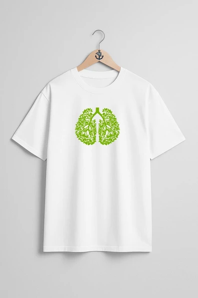 Oversize Akciğer Kanseri Göğüs Tasarımlı Unisex T-Shirt ürün görseli 1