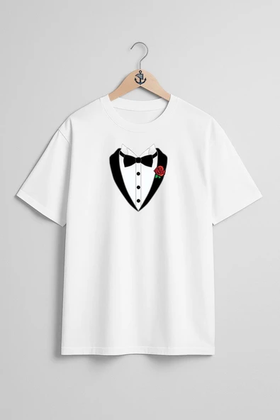 Oversize Papyon Smokin Ve Çiçek Göğüs Tasarımlı Unisex T-Shirt ürün görseli 1