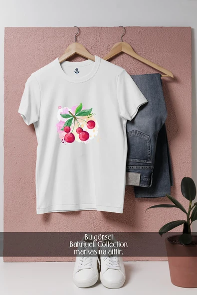 Oversize Renkli Kiraz Cherry  Tasarımlı Unisex T-Shirt ürün görseli 1
