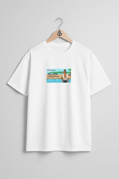 Oversize Bojack Horseman Dizi Göğüs Tasarımlı Unisex T-Shirt ürün görseli 1