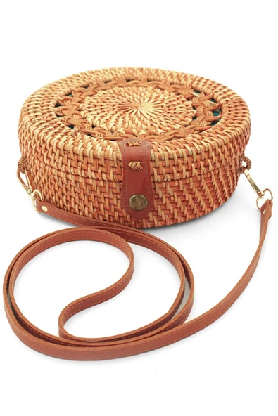 El Yapımı Hasır Rattan Desenli Yuvarlak Kutu Çanta ürün görseli 1