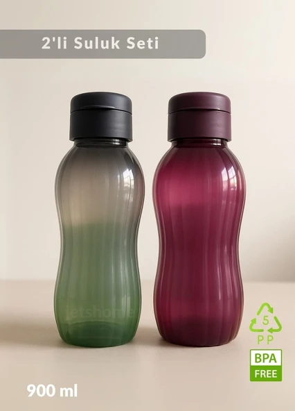 Suluk 2'li Set Su Şişesi BPA Free Okul Suluğu PP-5 Suluk Spor Okul Ofis Suluğu Mürdüm-Siyah 900 ml ürün görseli 1