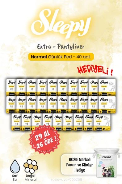 Sleepy Extra 29 AL 26 ÖDE 40'lı Günlük Ped Normal 40'lı ve Rosie Hediye ürün görseli 1