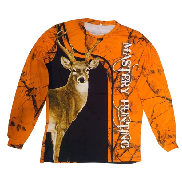 Geyik Desenli Turuncu Kamuflaj Sıfır Yaka Uzun Kollu Sweatshirt ürün görseli 1