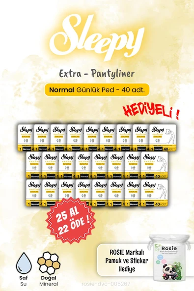 Sleepy 25 AL 22 ÖDE Extra 40'lı Günlük Ped Normal 40'lı ve Rosie Hediye ürün görseli 1