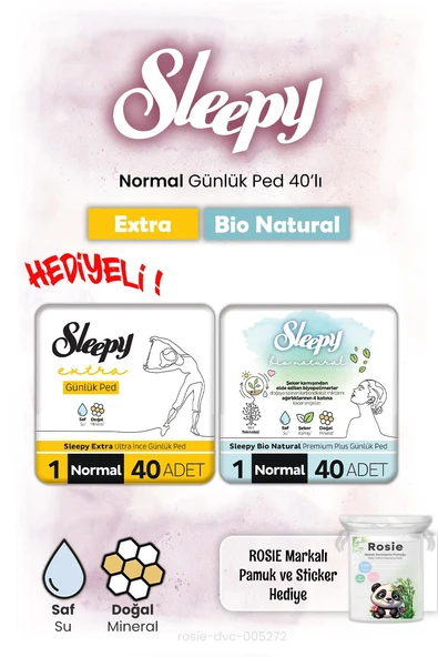 Sleepy Bio Natural ve Extra Günlük Ped Normal 40'lı ve Rosie hediye ürün görseli 1