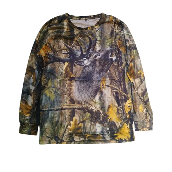 Geyik Desenli Orman Kamuflaj Sıfır Yaka Uzun Kollu Sweatshirt ürün görseli 1