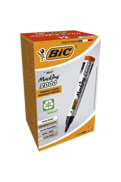 Bic Marking 2000 Permanent Marker Yuvarlak Uç Kırmızı 12`li Kutu ürün görseli 1