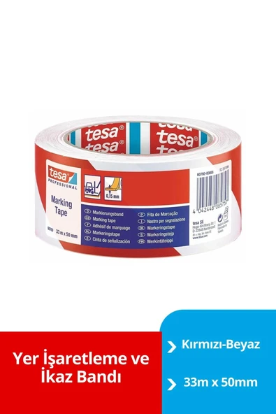 Tesa Yer İşaretleme ve İkaz Bandı, 33m x 50mm, Kırmızı-Beyaz ürün görseli 1